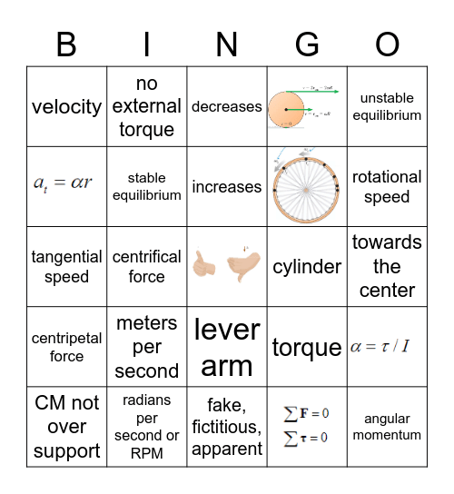 AKPHYSICS Rotational motion Bingo Card