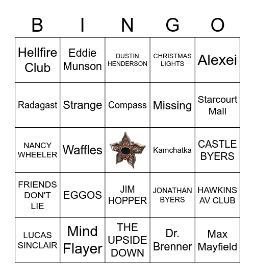 Stranger Things Bingo Card