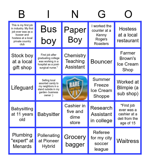 RARE Medical Bingo - First Jobs Bingo Card