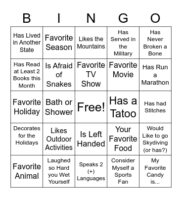 Getting to Know You Bingo Card