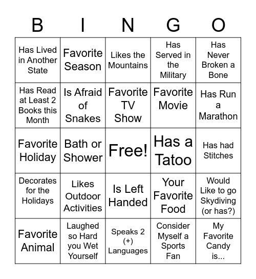 Getting to Know You Bingo Card