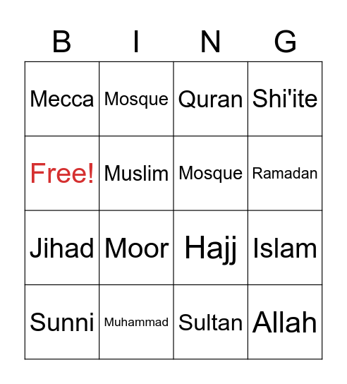 Islam Bingo Card