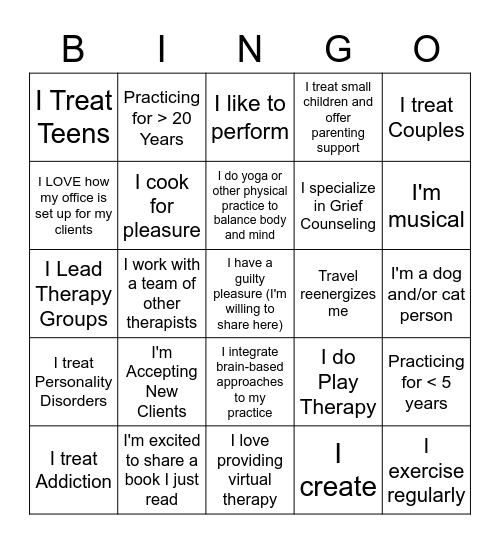 *******Drinks with Shrinks******* Conversation Engagers Bingo Card