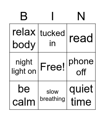 Bedtime Bingo Card