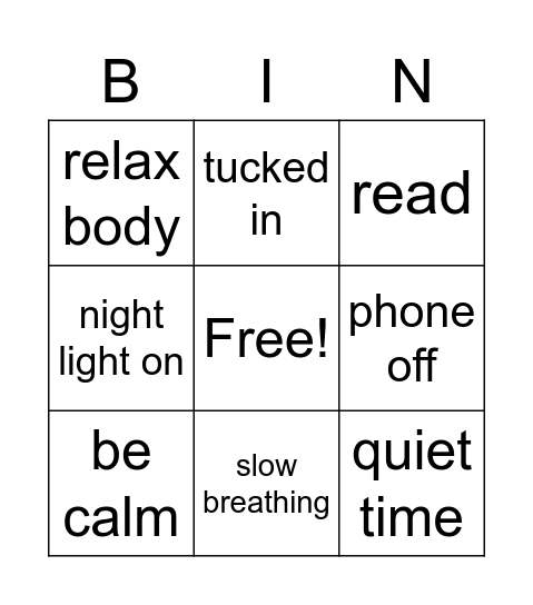 Bedtime Bingo Card