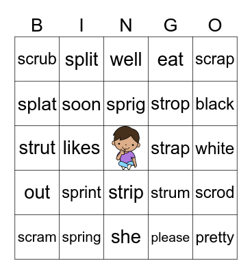 SPR-, SCR-, SPL-, STR- 3-Consonant blend Bingo Card