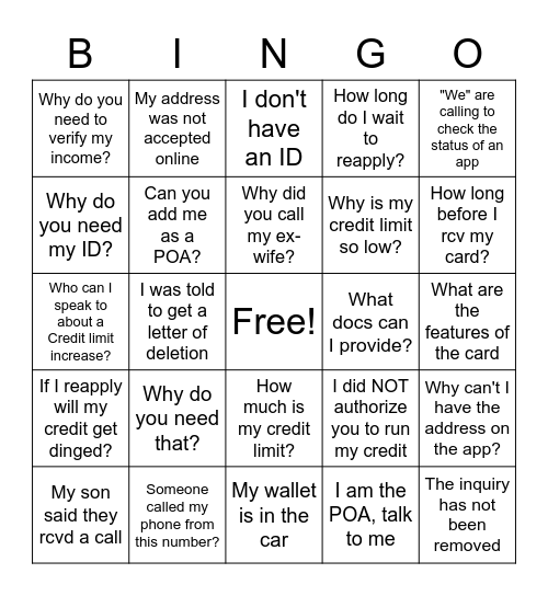 AFT Common Phrases or Questions Bingo Card