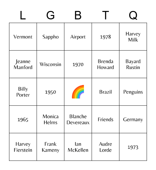 LGBTQ Trivia Bingo Card