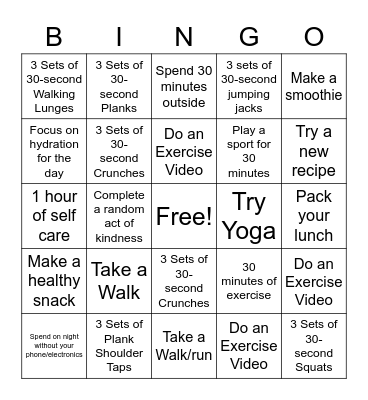 Spring Into Fitness Bingo Card