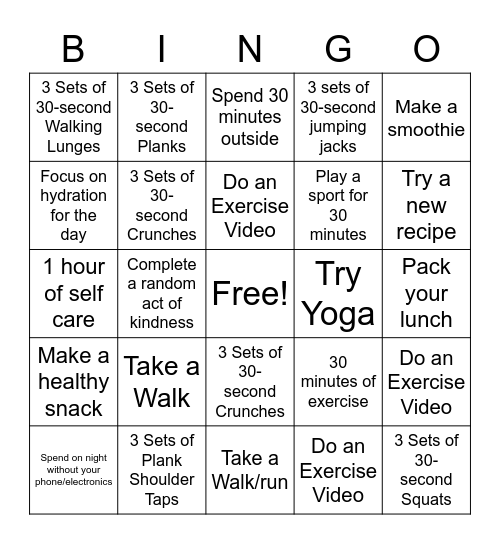 Spring Into Fitness Bingo Card
