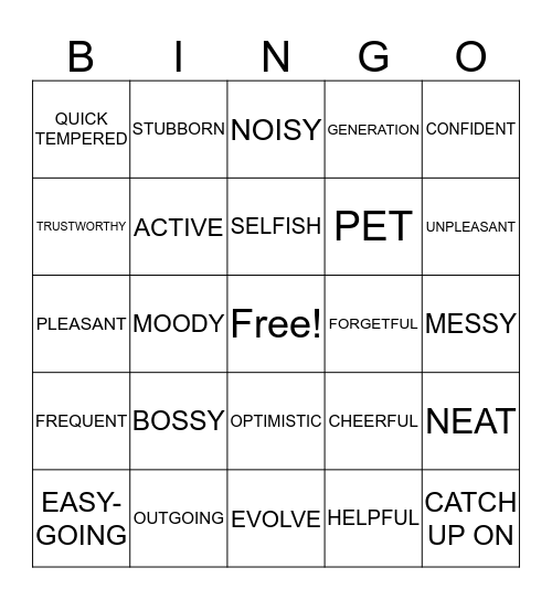 CHARACTERS Bingo Card