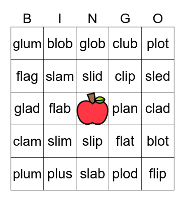 L-blend words Bingo Card