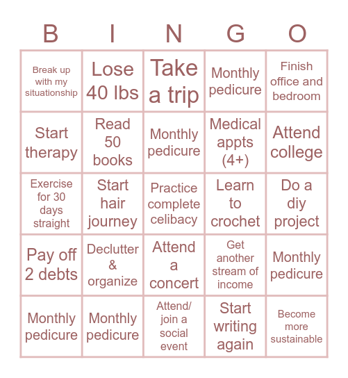 2023 Goals Bingo Card