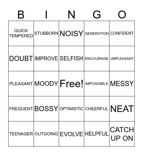 CHARACTERS Bingo Card