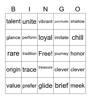Vocabulary Review 1-12 Bingo Card