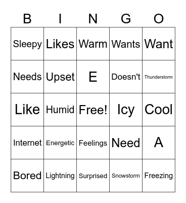 BINGO   Feelings & Weather Bingo Card