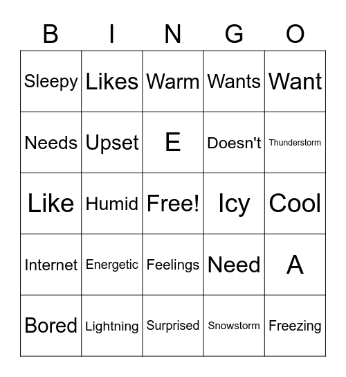 BINGO   Feelings & Weather Bingo Card