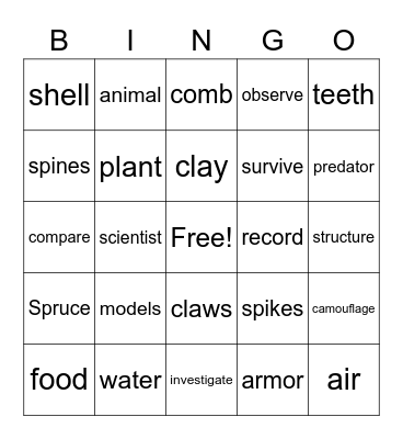 Plants and Animals Bingo Card