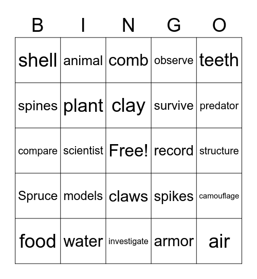 Plants and Animals Bingo Card