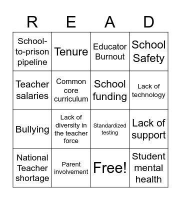 Educational Issues Bingo Card