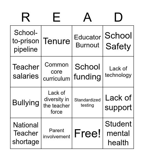 Educational Issues Bingo Card