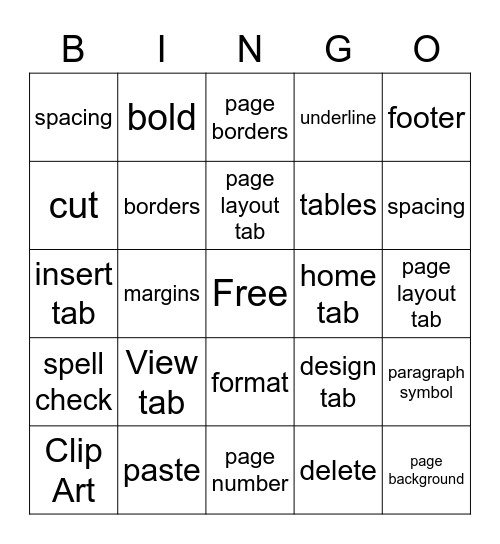 Microsoft Word  Bingo Card