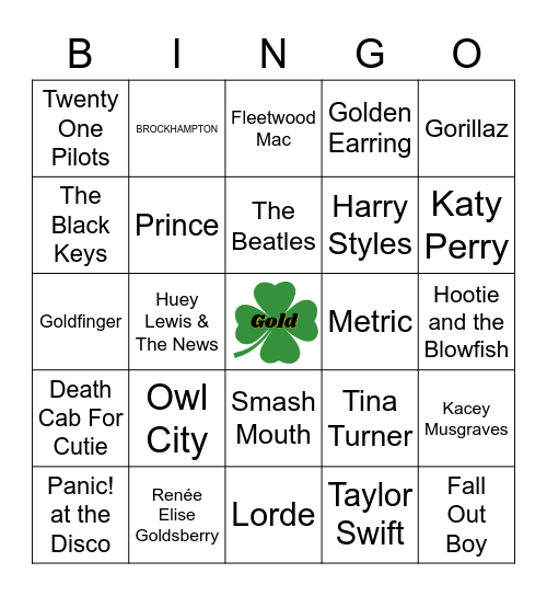 St Pattys (Gold) Bingo Card