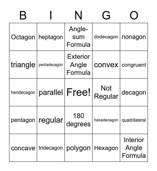 Polygon Terms Bingo Card