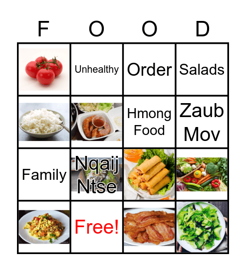 Hmong and English Food Bingo Card