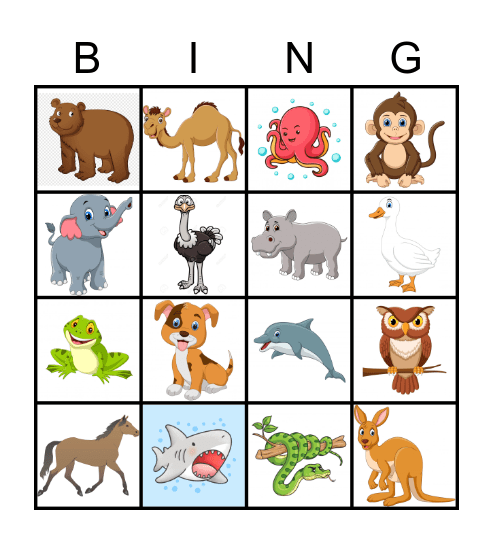 Animal Bingo Card