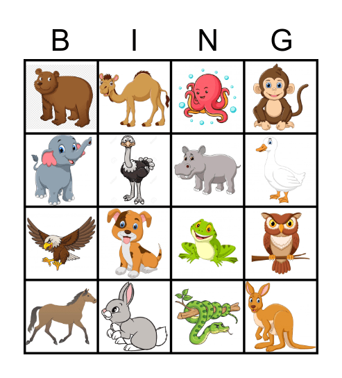 Animal Bingo Card