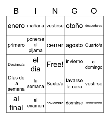 Unit 2 Mi Rutina Diaria Bingo Card