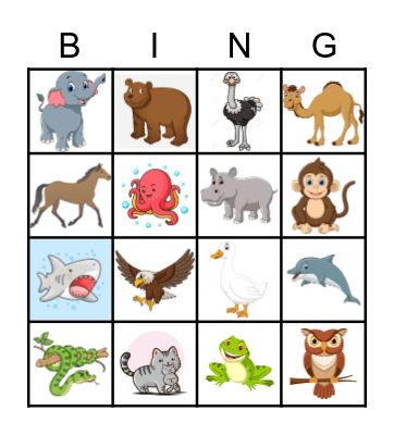Animal Bingo Card