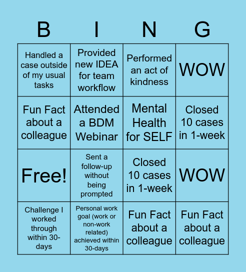 Sales Support Engagement Initiative Bingo Card