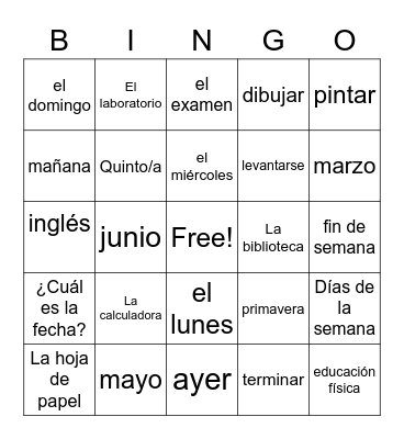 Unit 2 Mi Rutina Diaria Bingo Card