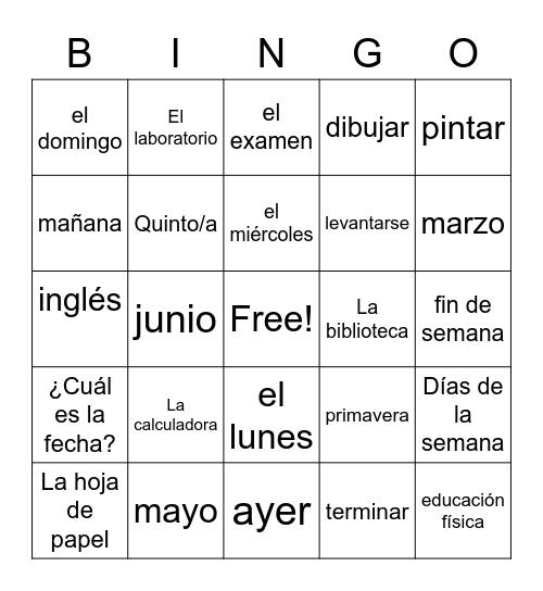 Unit 2 Mi Rutina Diaria Bingo Card