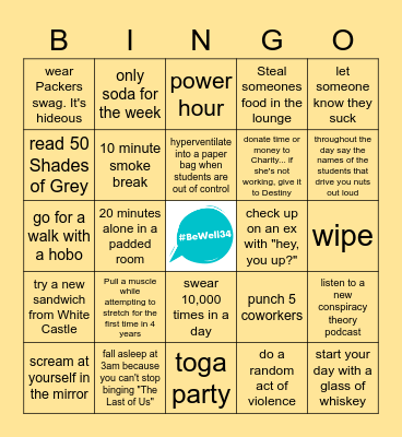 #BeWell34: Week 3 (3/13-3/19) Bingo Card