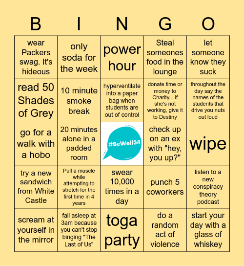 #BeWell34: Week 3 (3/13-3/19) Bingo Card