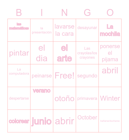 Unit 2 My  Daily Routine Bingo Card