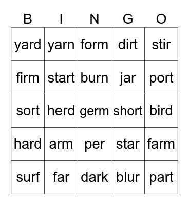 Bossy R Bingo Card