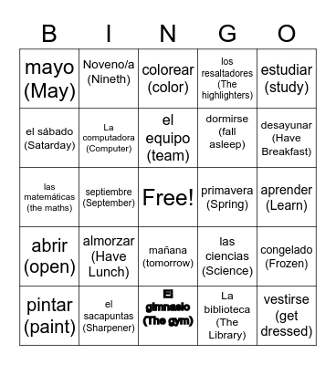 Unit 2 Mi Rutina Diaria Bingo Card