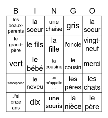 NGMS Family Bingo Card