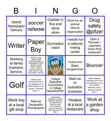 First Job & What you would do if winning jackpot lottery Bingo Card