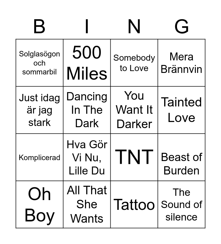Musik bingo 2 Bingo Card