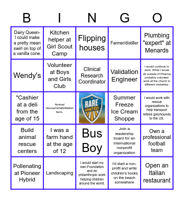 First Job & What you would do if winning jackpot lottery Bingo Card