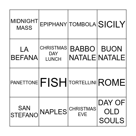 Christmas Italiana  Bingo Card