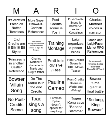 Mario Movie Final Bingo Card