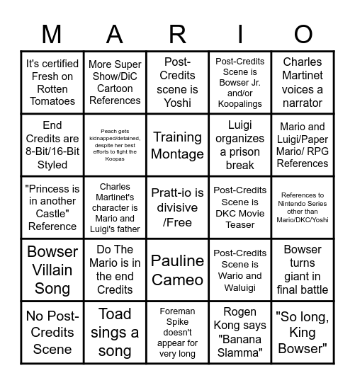 Mario Movie Final Bingo Card