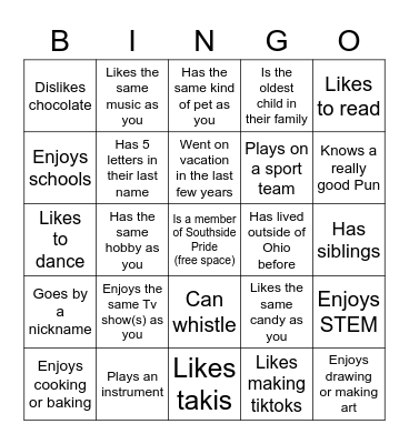 SEL(f) esteem Bingo Card