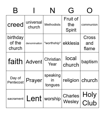 Confirmation Vocabulary Bingo (6-10) Bingo Card